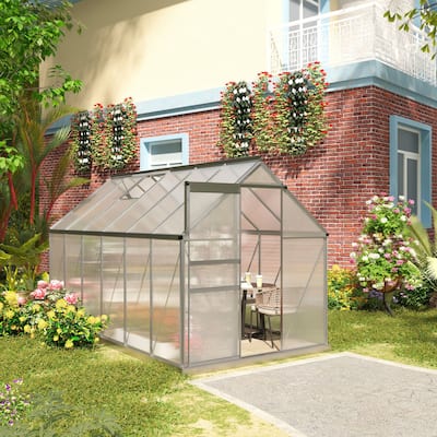 Outsunny 12' x 6' Aluminum Greenhouse, Polycarbonate Walk-in Garden Greenhouse Kit with Adjustable Roof Vent