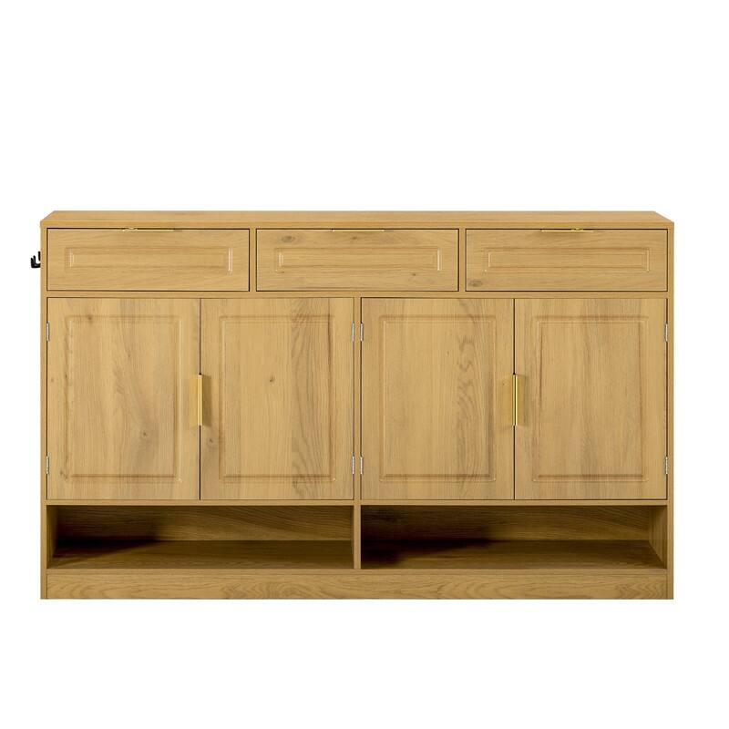 Farmhouse 59.1" Sideboard Cabinet with 3 Drawers and Open Shelf for Dining Room, Living Room, Entryway
