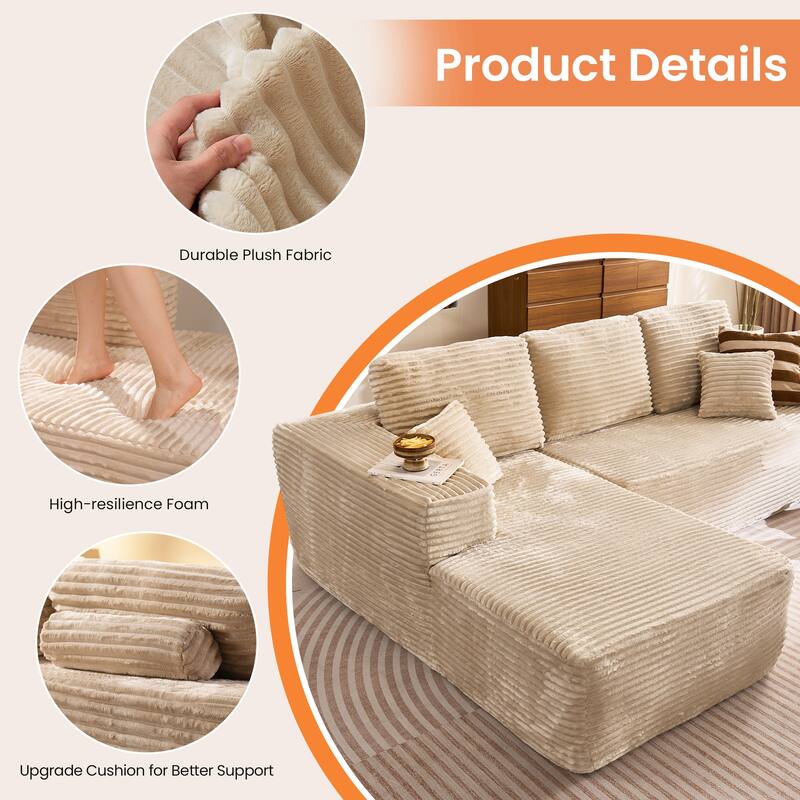 XIZZI Modern Plush Sectional Chaise Couch with Bean Bag Chair