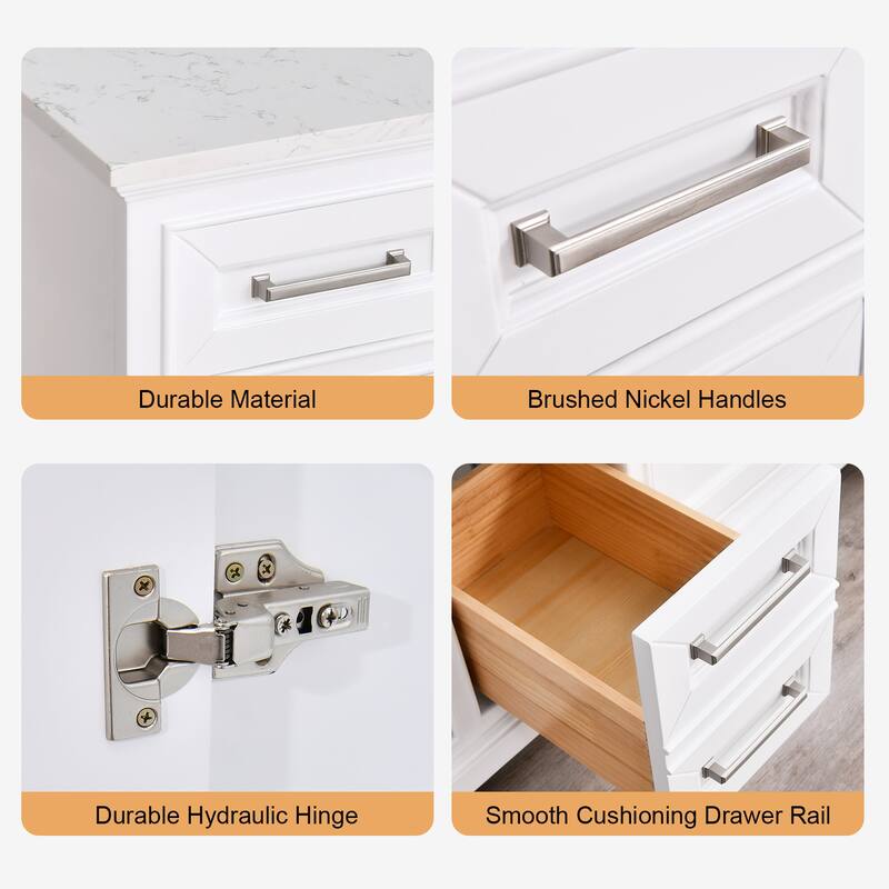 Prismarble Bathroom Vanity 84" White with Marble Top & Backsplash, Double Sinks