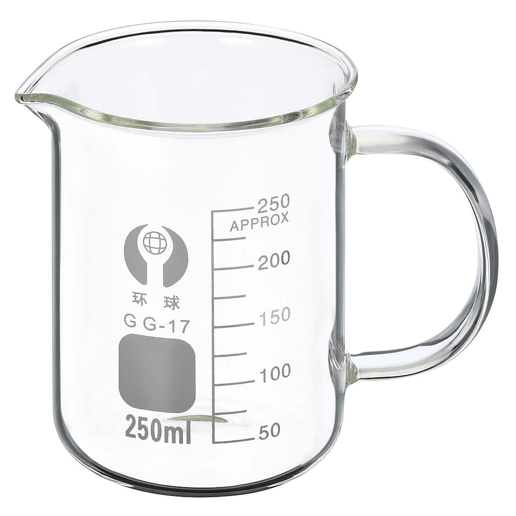 250ml Glass Beaker with Handle, 3.3 Borosilicate Lab Measuring Cups - Clear