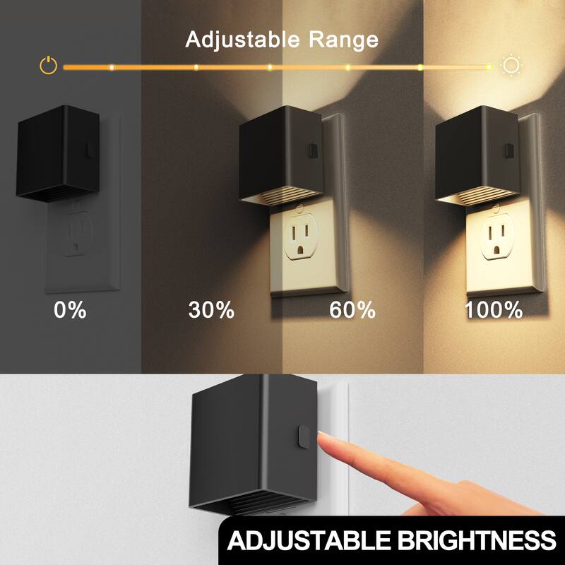 YANSUN 2-Pack LED Wall Light Night Light Warm 3000K 3-Level Dimming US Plug Memory Function
