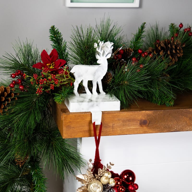 Marbled Standing Deer Christmas Stocking Holder - 7.5" - White and Black