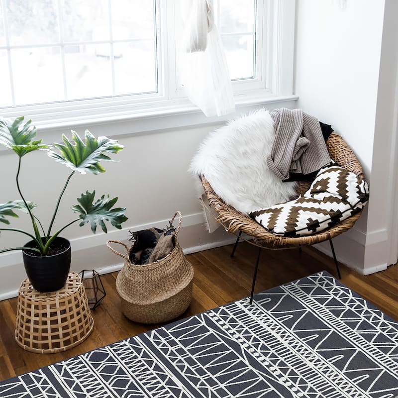 My Magic Carpet Machine Washable Rug Chelsea Tribal Aztec Dark Grey