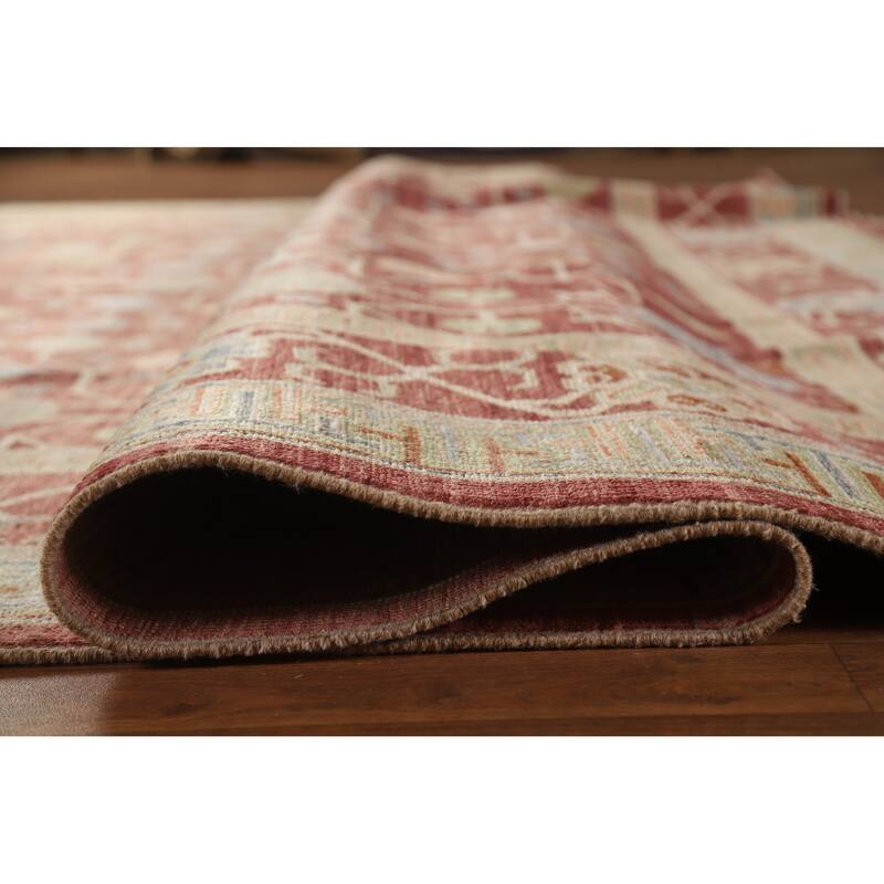 Hand Knotted Oriental 100% Wool Carpet Transitional All-Over Red Oushak Area Rug - 11' 11'' X 9' 4''