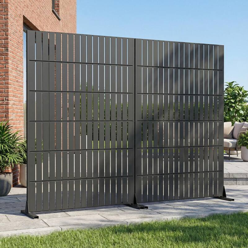 Privacy Metal Screen Fence Panel Horizontal Stripe Pattern Set of 2 - 72"x47"