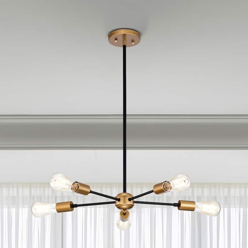 Brent Matte Black+Gold 5-Light Linear Chandelier