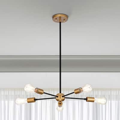 Brent Matte Black+Gold 5-Light Linear Chandelier