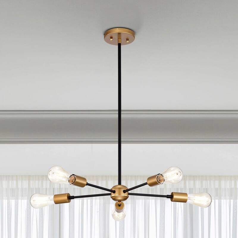 Chandelier Linear Matte Black Gold 5-Light