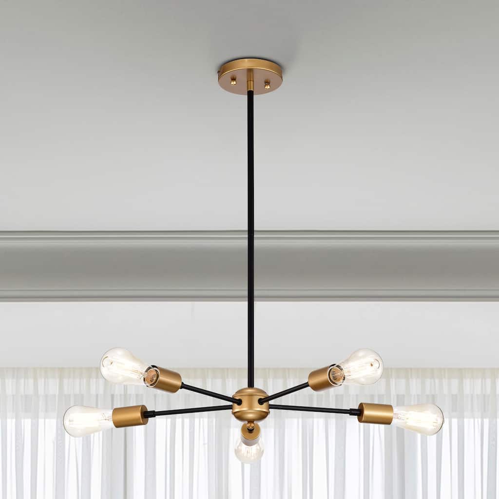 Chandelier Linear Matte Black Gold 5-Light