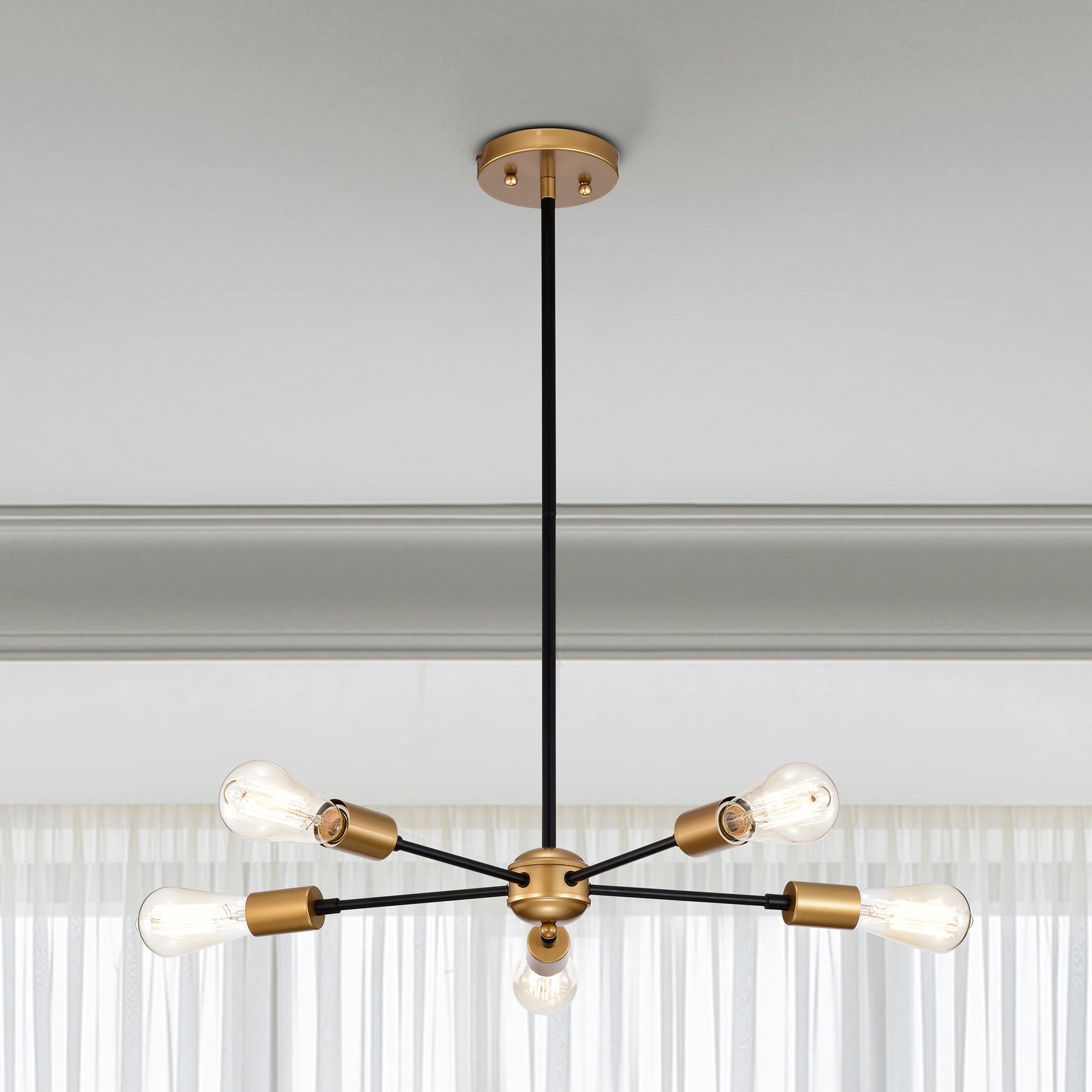 Warehouse of Tiffany Chandelier Linear Matte Black Gold 5-Light