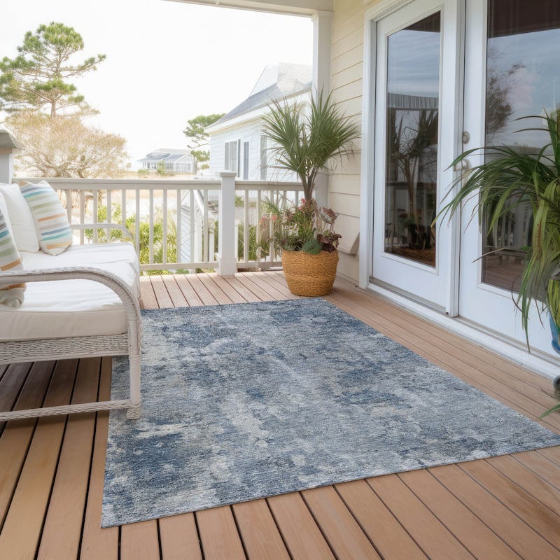 Machine Washable Indoor/ Outdoor Modern Ombre Chantille Rug - Blue - 9' x 12'