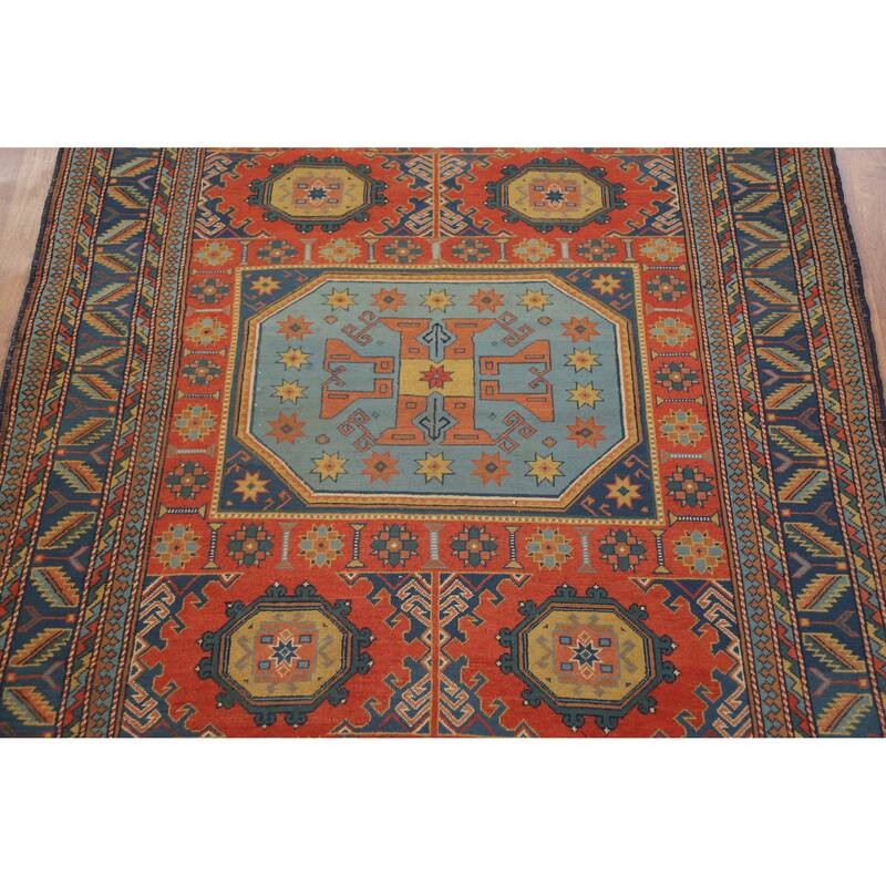 Hand Knotted Oriental 100% Wool Carpet Traditional Tribal Oranges & Rust Kazak Area Rug - 6' 9'' X 4' 11''