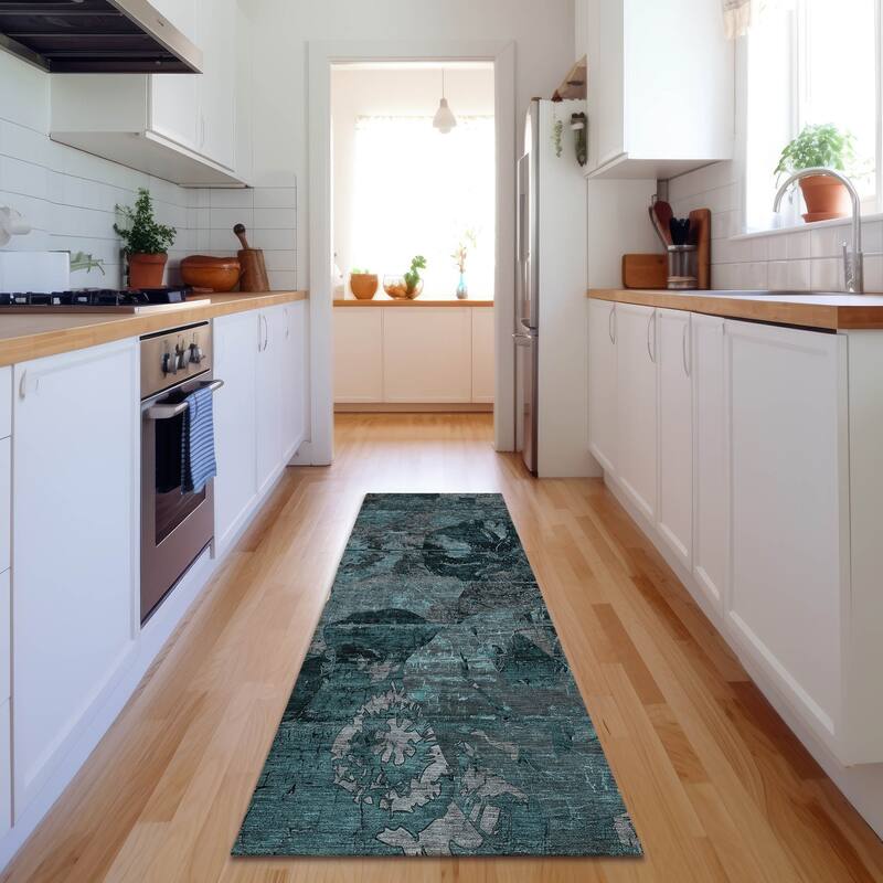 Premium Washable Super Soft Solid Abstract Mayfield Rug - Teal - 2' 3" x 7' 6" - Runner