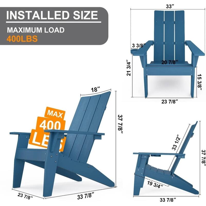 WINSOON 2-Piece All Weather HIPS Outdoor Adirondack Chair with Cup-Holder and Ottoman
