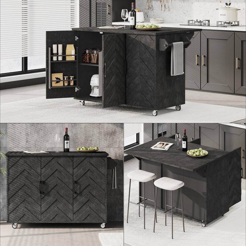 51.2"W Ash Veneer Solid Wood Handwoven Kitchen Island With Drop Leaf(no include stool)