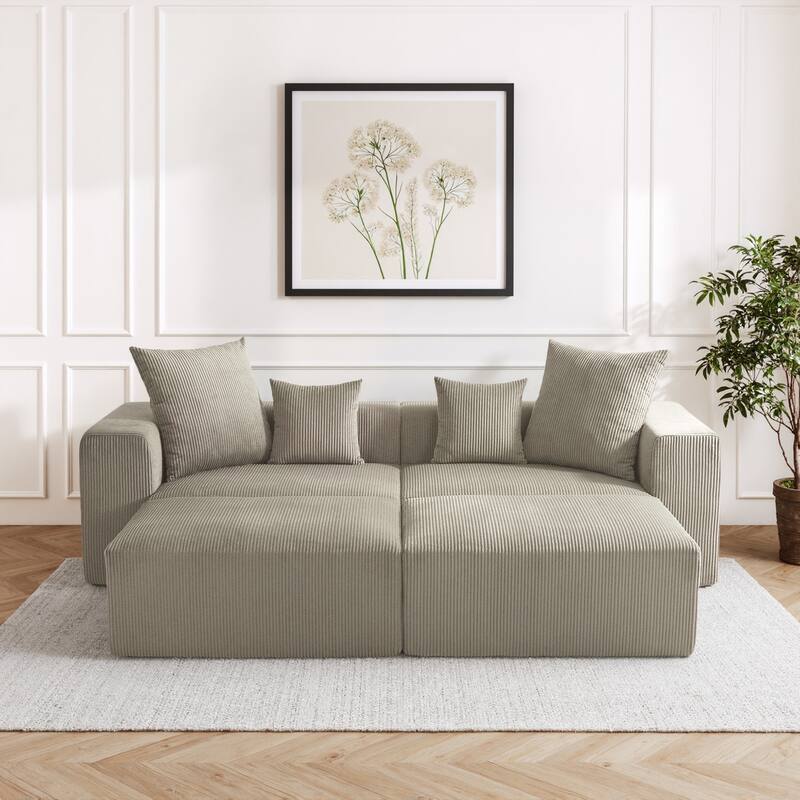 Corduroy Upholstered Modular Sectional Sofa with Ottoman - Brown-4 piece - Symmetrical