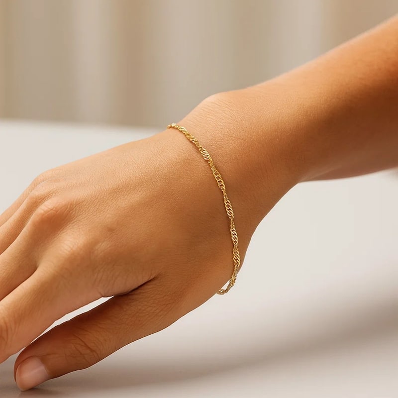 MayaMila 14k Yellow Gold Singapore Bracelet 1.0mm