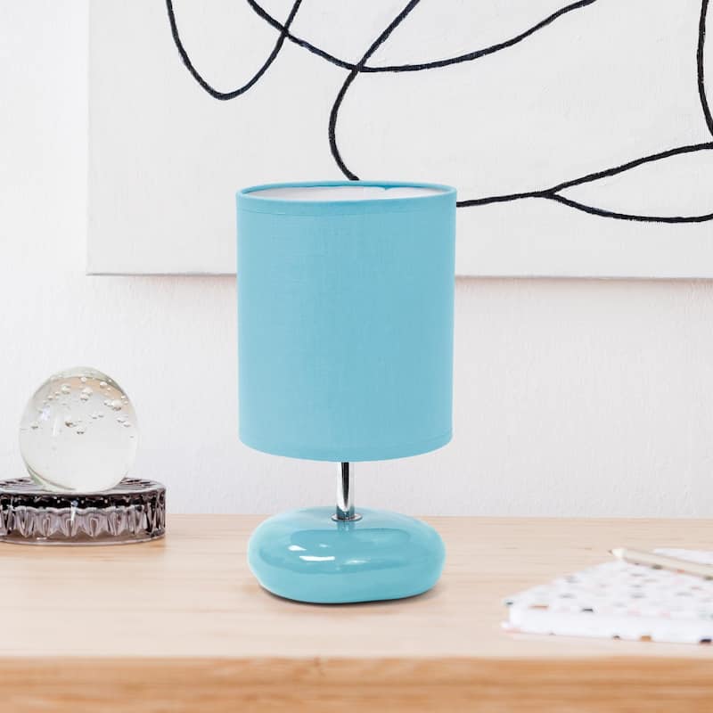 Mini Round Rock Ceramic Table Lamp with Drum Shade - 10.25" - Blue