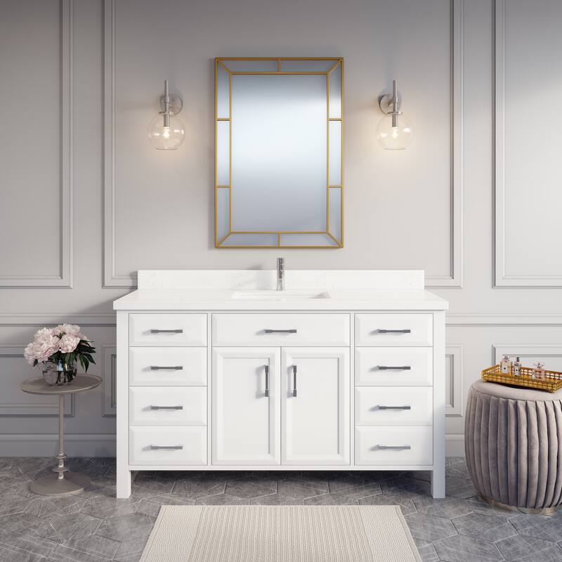 Calumet 60-in Solid Hardwood Bathroom Vanity with Engineered Stone Countertop