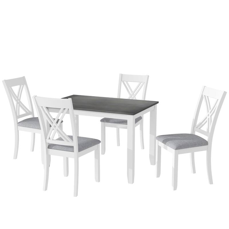 Rustic Minimalist Wood 5-Piece Dining Table Set with 4 X-Back Chairs