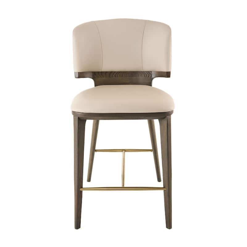 Modrest Calvary Mid-Century Modern Beige Vegan Leather & Grey Ash Counter Chair