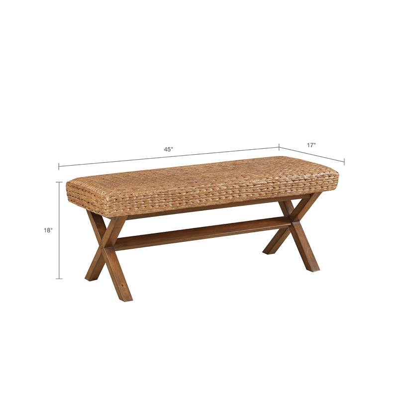 Roomfitters 45-Inch Woven Water Hyacinth Bench, Mahogany Wood Legs with Chestnut Finish - Brown