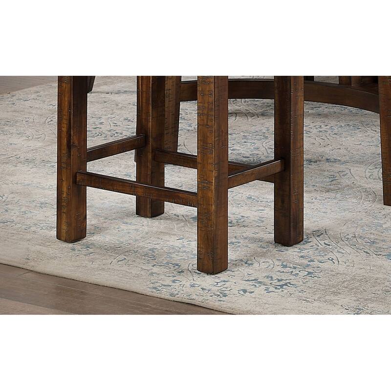 Set Of 2Pcs Counter Height Stools Dining Room Furniture Rustic Oak / Beige Fabric Cushion W/ Welt Slat Back Kitchen Breakfast