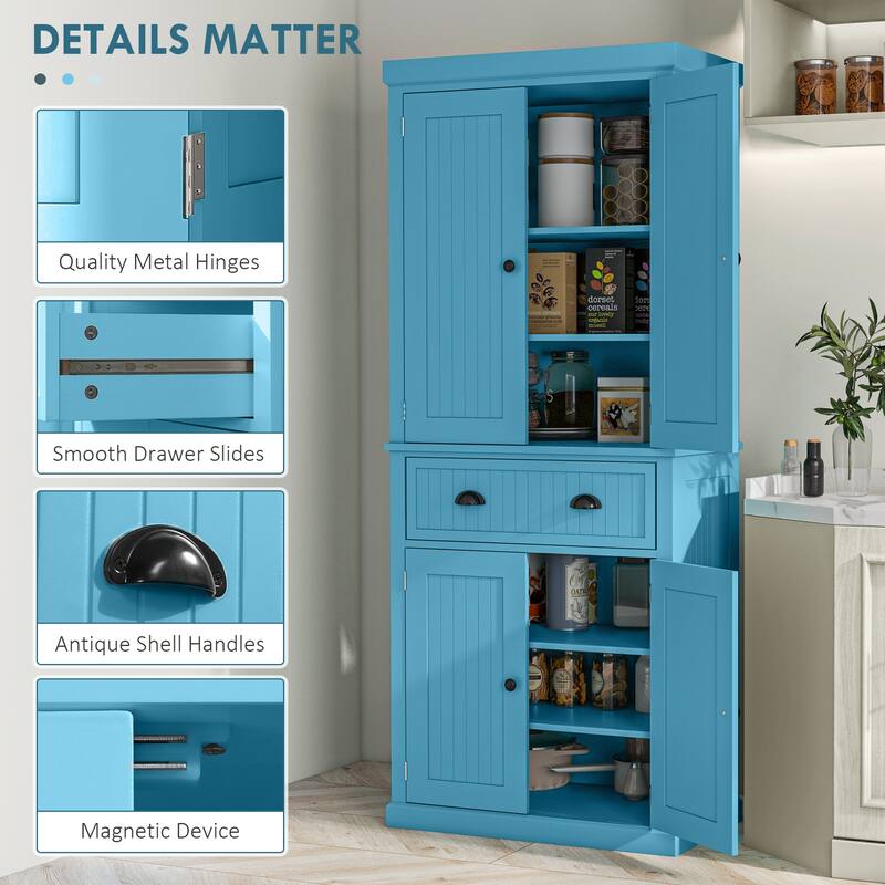 HOMCOM 72" Kitchen Pantry Cabinet, Freestanding Tall Storage Cabinet, Traditional Kitchen Cabinet with 4 Doors