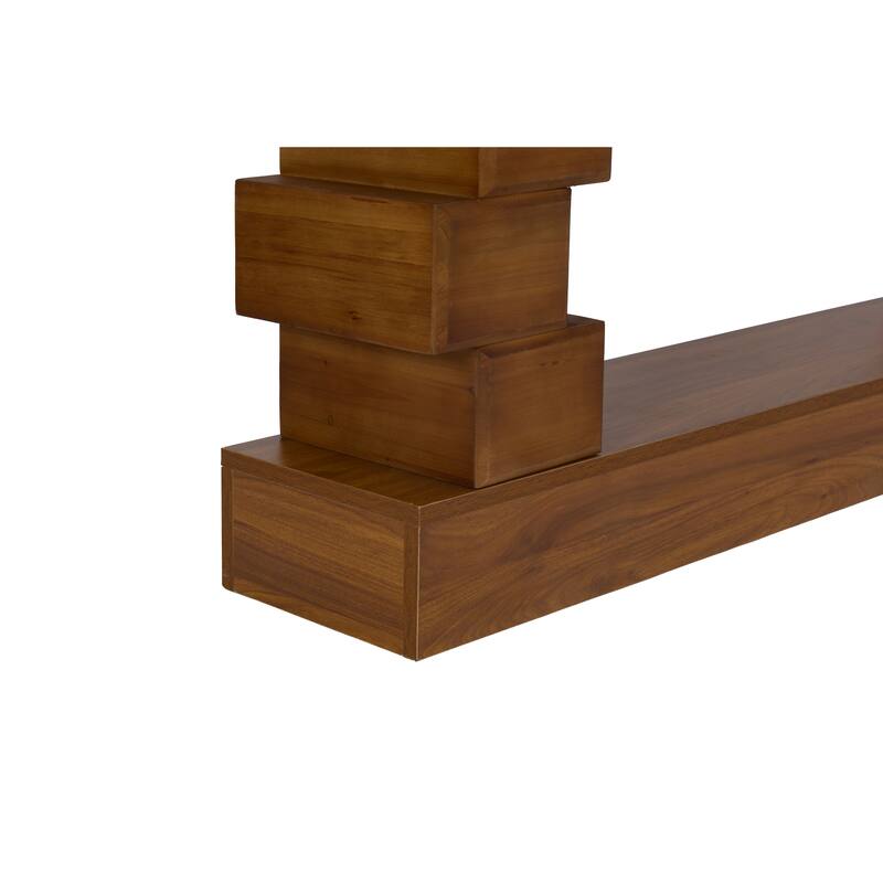 Geometric Block Stacked Wood Console Table with Warm Natural Finish