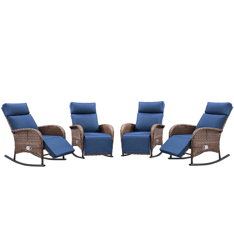 Pocassy Patio Wicker Recliner Rocker Chair with Adjustable Backrest