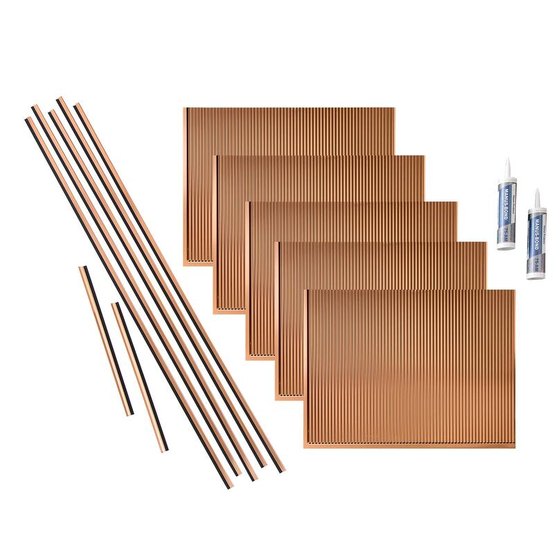FASÄDE Rib Decorative Vinyl Backsplash Panel - 15 Sq Ft Kit - Polished Copper