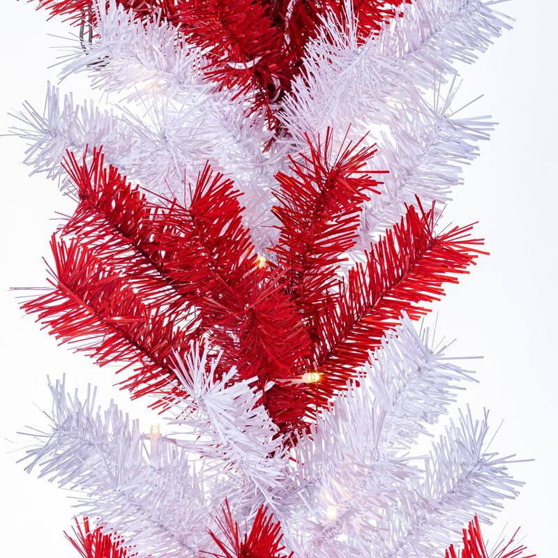 Festive 9 Foot Pre Lit White and Red Garland