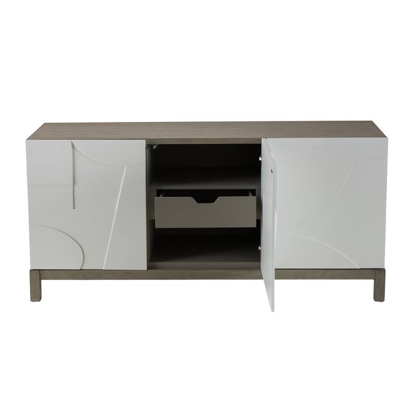 Wooden Geometric 3 Door and 1 Interior Drawer Sideboard - White - Roche River Decor - 19"W x 68"L x 32"H