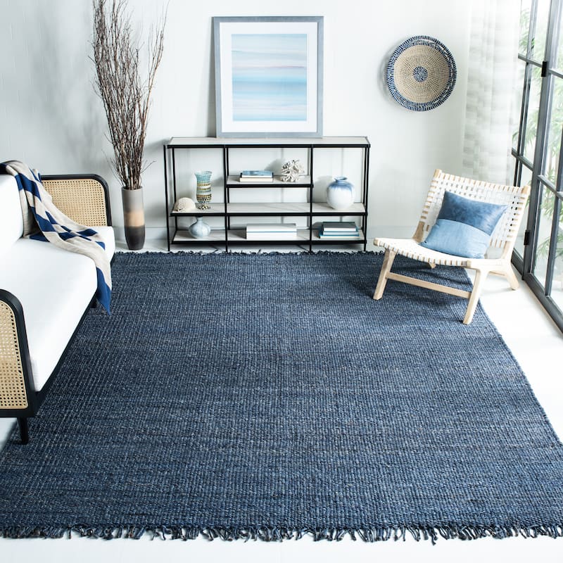 SAFAVIEH Handmade Natural Fiber Eybjorg Jute Fringe Rug - 10' x 14' - Navy
