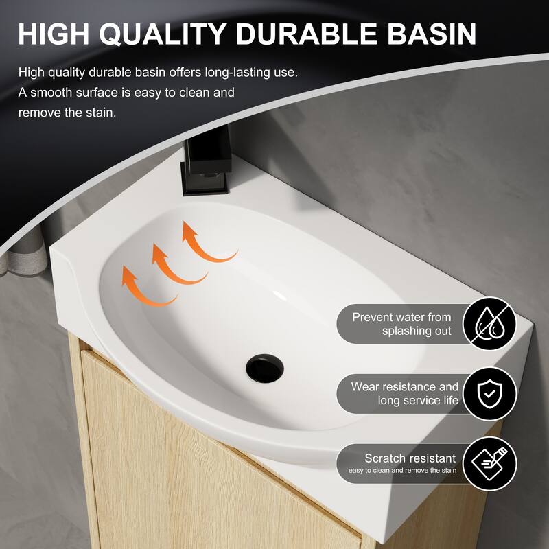 GDFStudio - Levistar Modern Wall-Mounted Bathroom Vanity with Scratch-Resistant Sink & Soft Close Door for Small Space