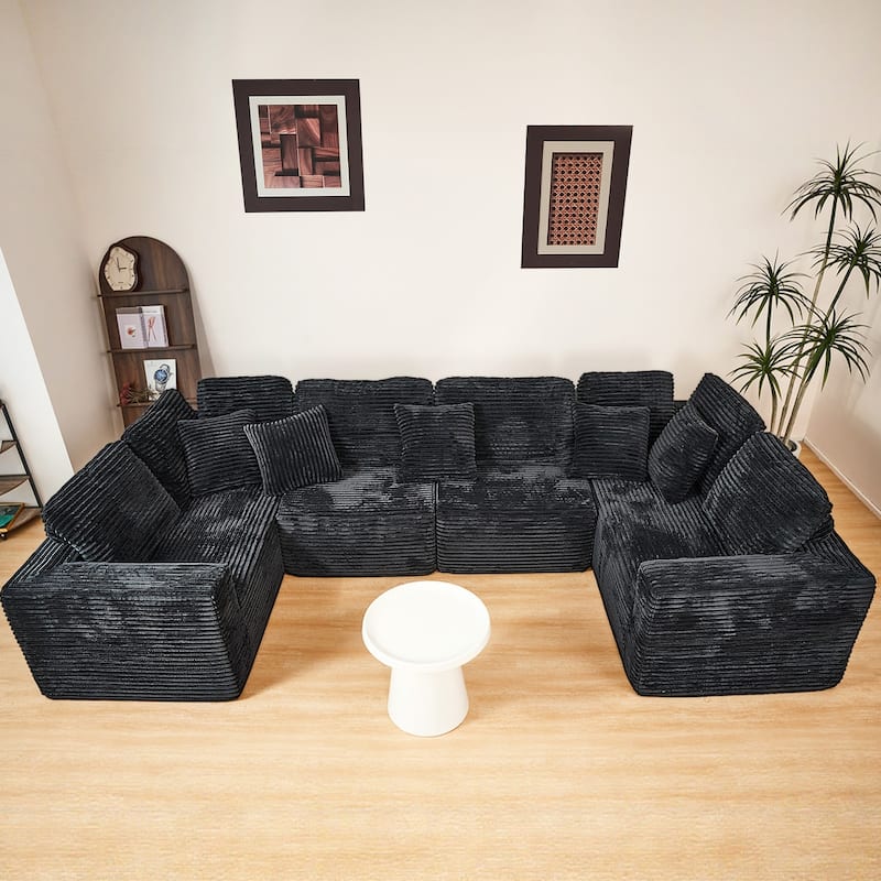 Sofa 135-in Casual Black 6 -seater Reclining Sectional - 8' x 10' - Black