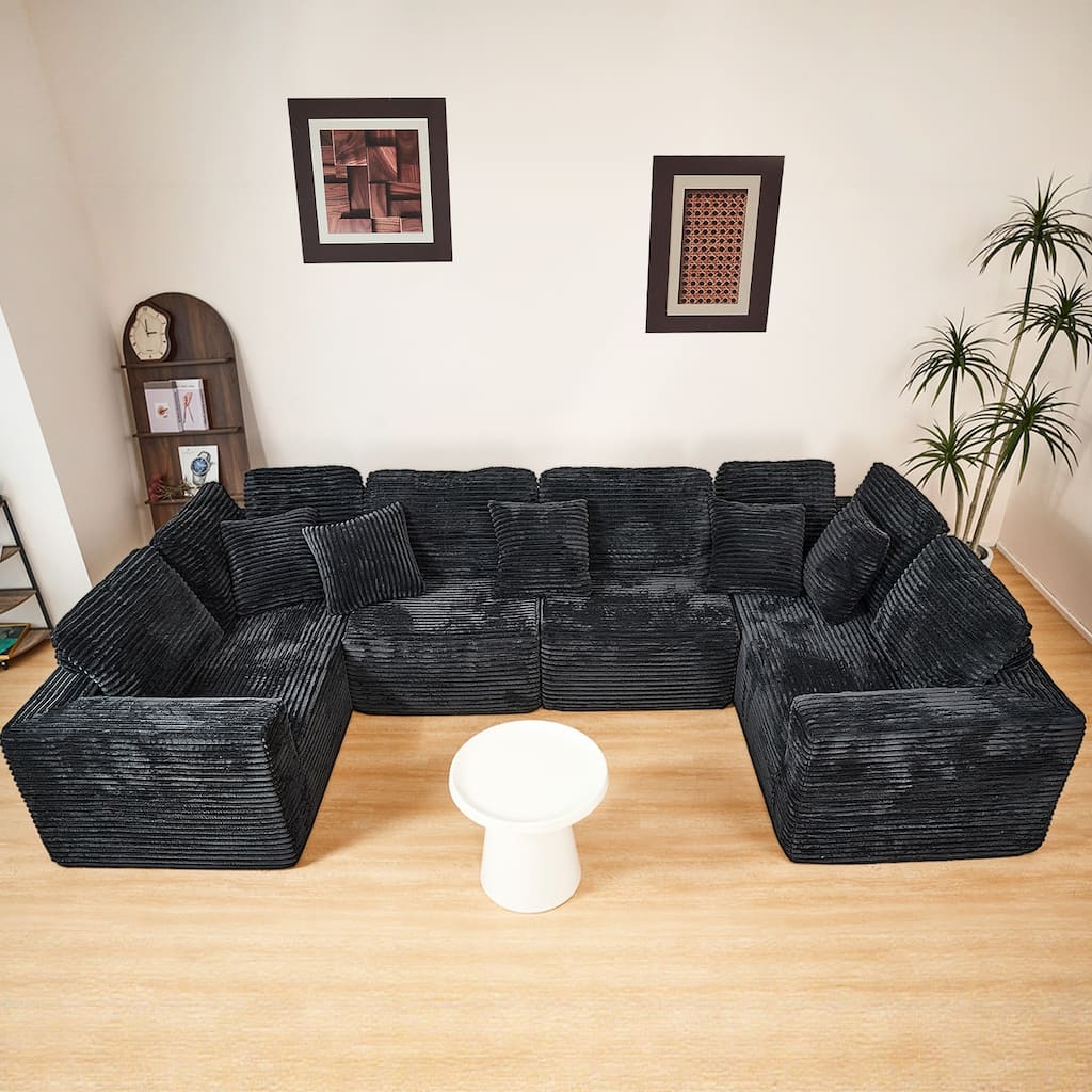 Sofa 135-in Casual Black 6 -seater Reclining Sectional - 8' x 10'