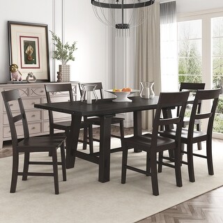 7-Piece Wood Dining Table Set with Extendable Table and Six Chairs ...