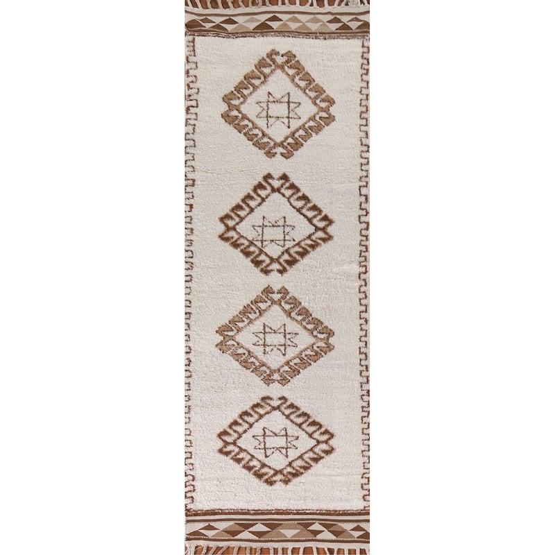 Geometric Anatolian Runner Rug Handmade Turkish Wool Carpet - 3'0"x 11'9"