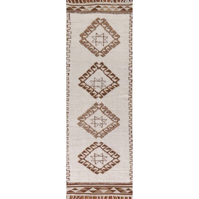 Geometric Anatolian Runner Rug Handmade Turkish Wool Carpet - 3'0"x 11'9"
