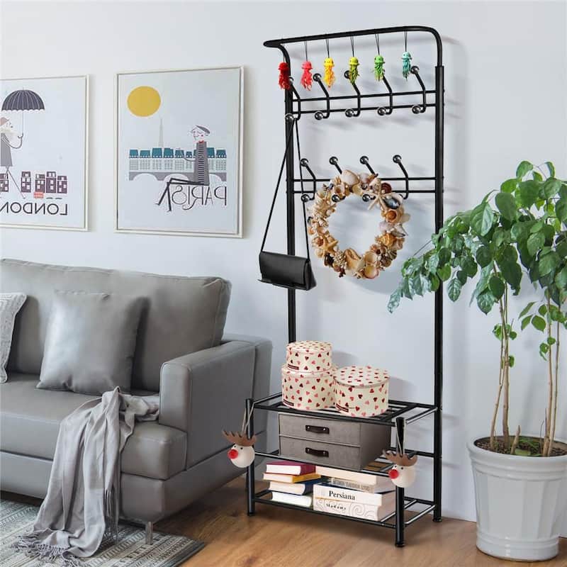 Yaheetech 74" H Metal Coat Racks Free Standing Entryway Storage Rack - Black