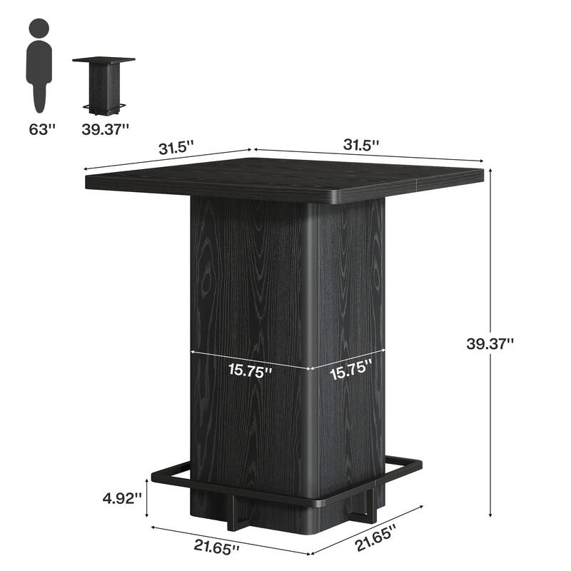 39.37" High Wooden Square Bar Table with Metal Footrest, Black