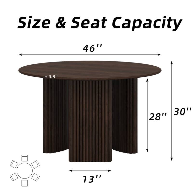 46" Round Dining Table Kitchen Table for 4 with Arc-Shaped Edge Top and Fluted Pedestal Legs for Living Room Dining Room Coffee