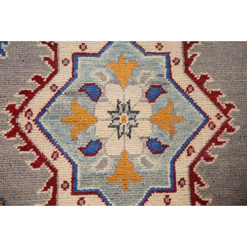 Gray Kazak Living Room Area Rug Hand-Knotted Wool Carpet - 6'9" x 10'2"