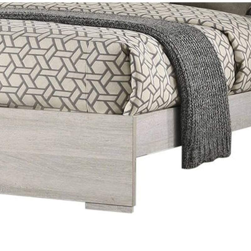 Nomi Queen Size Bed w LED on Headboard, Antique White Wash Finsih