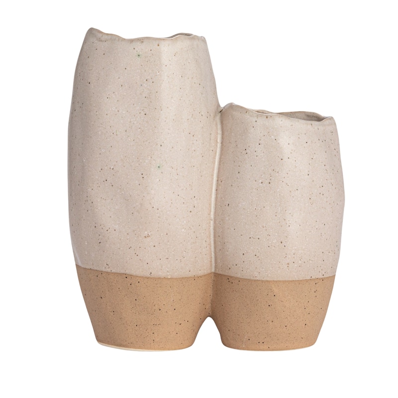2-Tone Stoneware Vase with 2 Sections and Reactive Glaze
