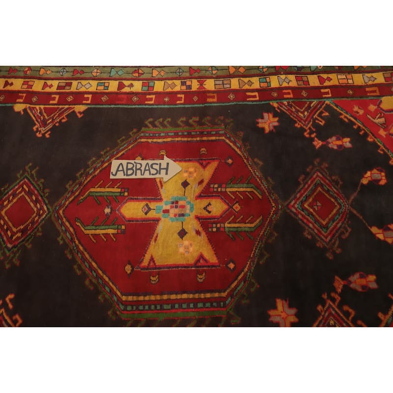 Hand Knotted Oriental 100% Wool Carpet Traditional Geometric Greys & Charcoal Ardebil Runner Rug - 9' 7'' X 4' 0''