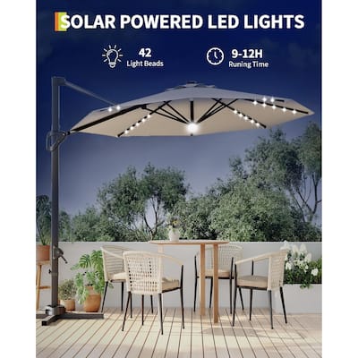 Coromose 10FT Patio Umbrella, 360-Degree Rotation, With Solar LED