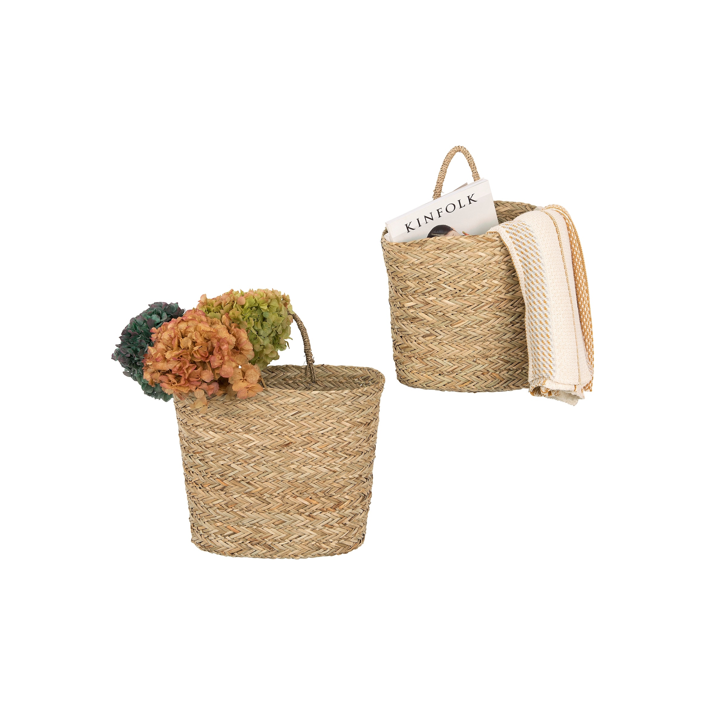 Handwoven Beige Seagrass Wall Baskets